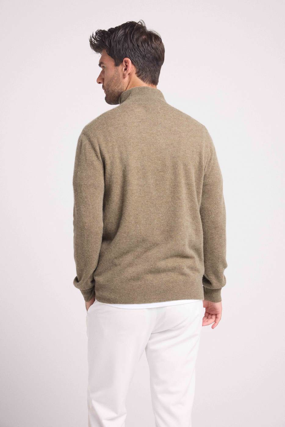 Zalman High Zip Collar Sweater - Khaki Green