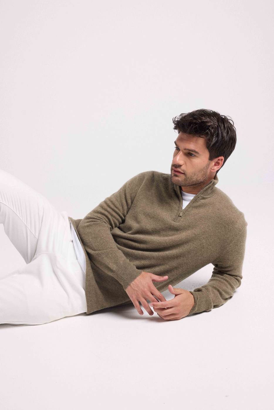 Zalman High Zip Collar Sweater - Khaki Green