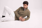 Zalman High Zip Collar Sweater - Khaki Green