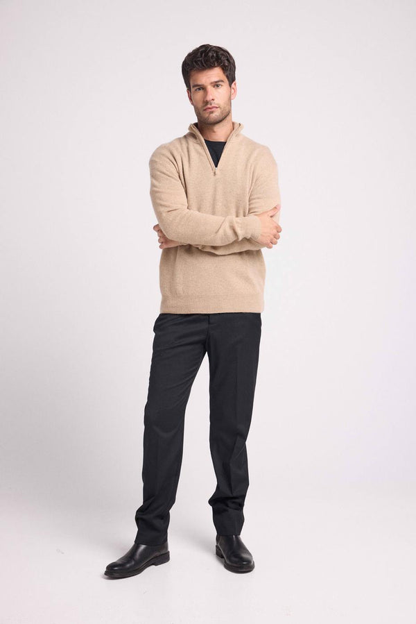 Pull Col Zippe Montant Zalman - Beige Crème - Homme