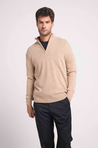 Zalman High-Neck Zip Jumper - Cream Beige