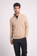 Pull Col Zippe Montant Zalman - New Beige Creme - 100% Cachemire Oeko-Tex - Homme