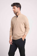 Pull Col Zippe Montant Zalman - New Beige Creme - 100% Cachemire Oeko-Tex - Homme