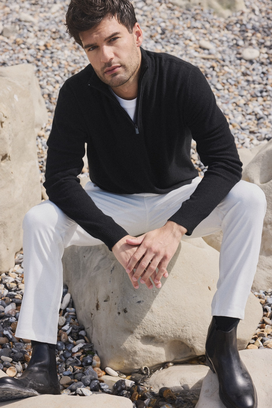 Maglione Collo Alto Con Zip Zalman - Nero