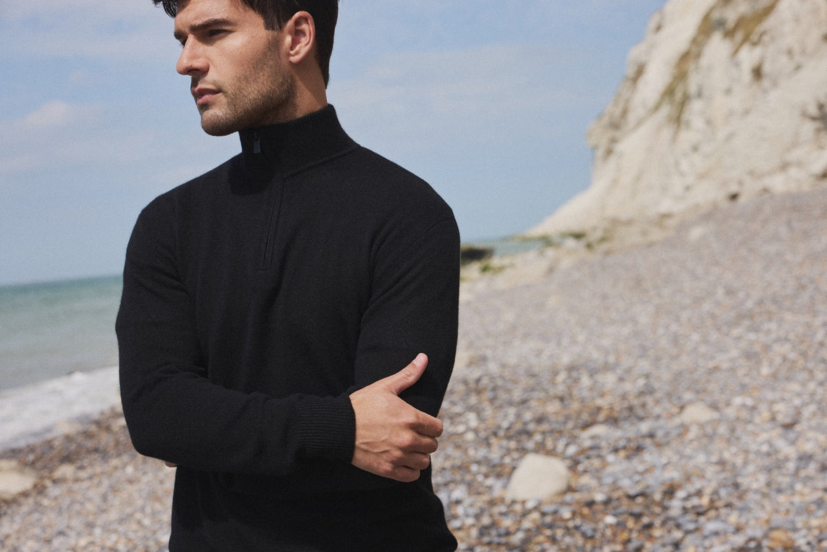 Maglione Collo Alto Con Zip Zalman - Nero