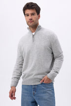 Męski sweter ze stójką zapinany na zamek H ZalHomme - Jasnoszary