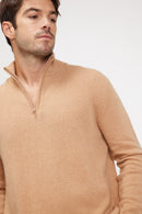 Zalman Suéter de cuello alto con cremallera - Beige - 100% Cachemira Oeko-Tex - Hombre