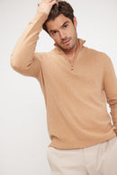 Zalman Suéter de cuello alto con cremallera - Beige - 100% Cachemira Oeko-Tex - Hombre