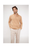 Pull Col Zippe Montant Zalman - Beige - 100% Cachemire Oeko-Tex - Homme