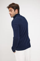 Pull Col Zippe Montant Zalman - Bleu Marine - 100% Cachemire Oeko-Tex - Homme