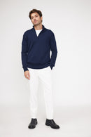 Pull Col Zippe Montant Zalman - Bleu Marine - 100% Cachemire Oeko-Tex - Homme