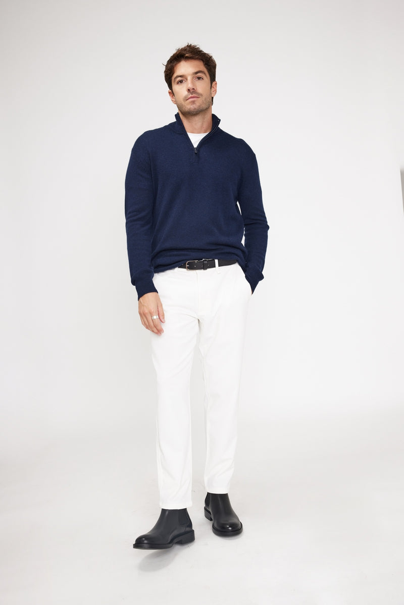 Zalman High Zip Neck Sweater - Navy - 100% Cashmere Oeko-Tex - Man