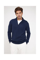 Zalman High Zip Neck Sweater - Navy - 100% Cashmere Oeko-Tex - Man