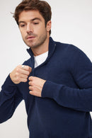Pull Col Zippe Montant Zalman - Bleu Marine