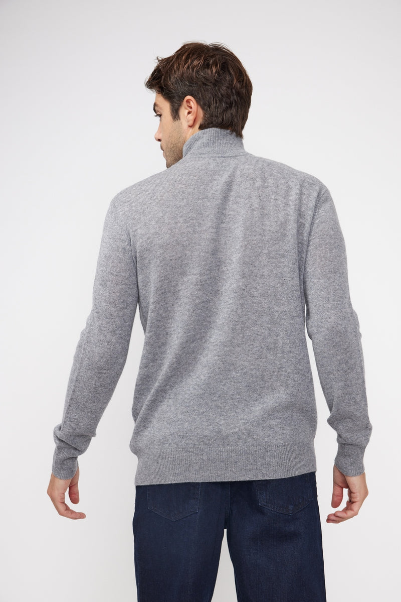 Pull Col Zippe Montant Zalman - Gris Fonce - 100% Cachemire Oeko-Tex - Homme