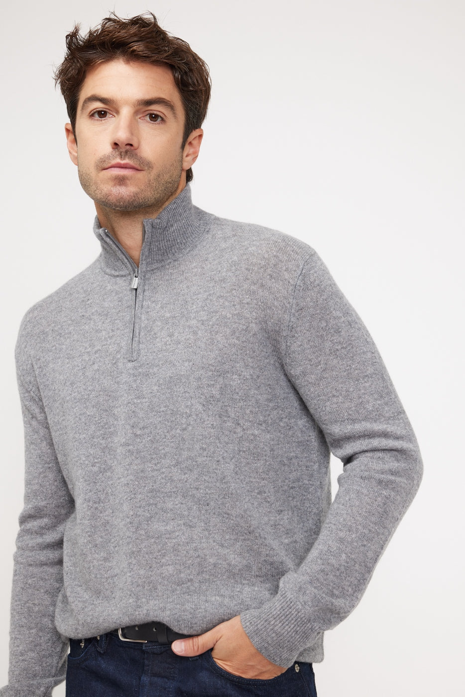 Jersey Cuello Alto con Cremallera Zalman - Gris Oscuro