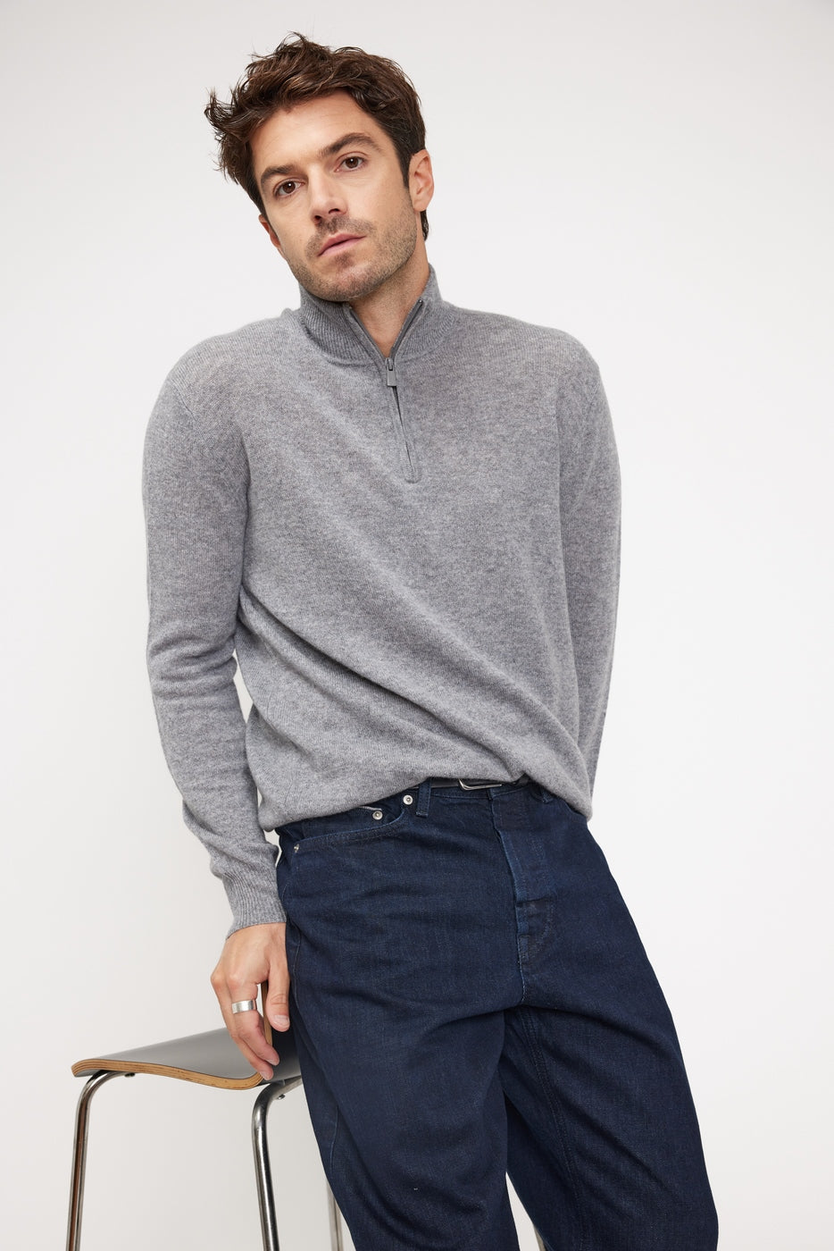 Jersey Cuello Alto con Cremallera Zalman - Gris Oscuro