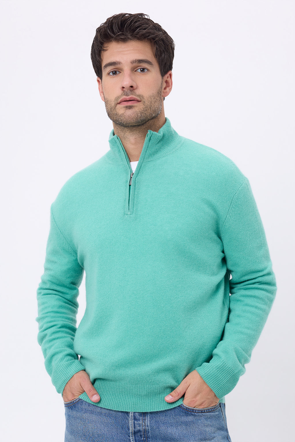 Pull Col Montant Zippe H ZalHomme - Vert Pastel - Homme