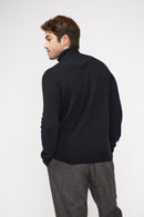 Pull Col Zippe Montant Zalman - Noir - 100% Cachemire Oeko-Tex - Homme