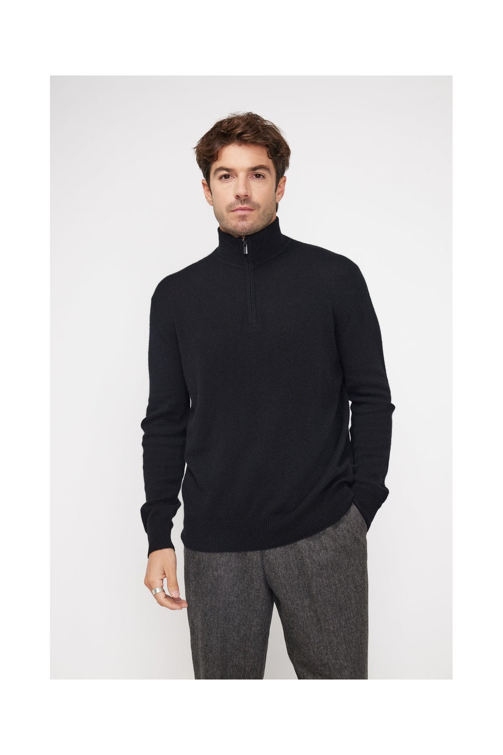 Maglione Collo Alto Con Zip Zalman - Nero