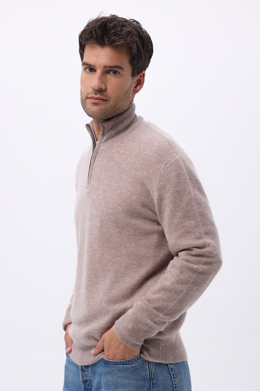 Pull Col Montant Zippe H ZalHomme - Taupe - Homme