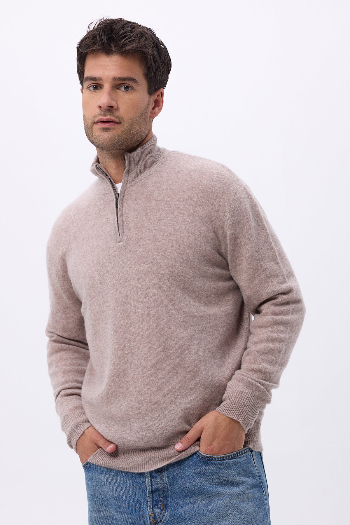 Pull Col Montant Zippe H ZalHomme - Taupe - Homme