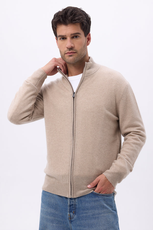 Zamil cardigan med lynlås og høj hals – Creme – Herre