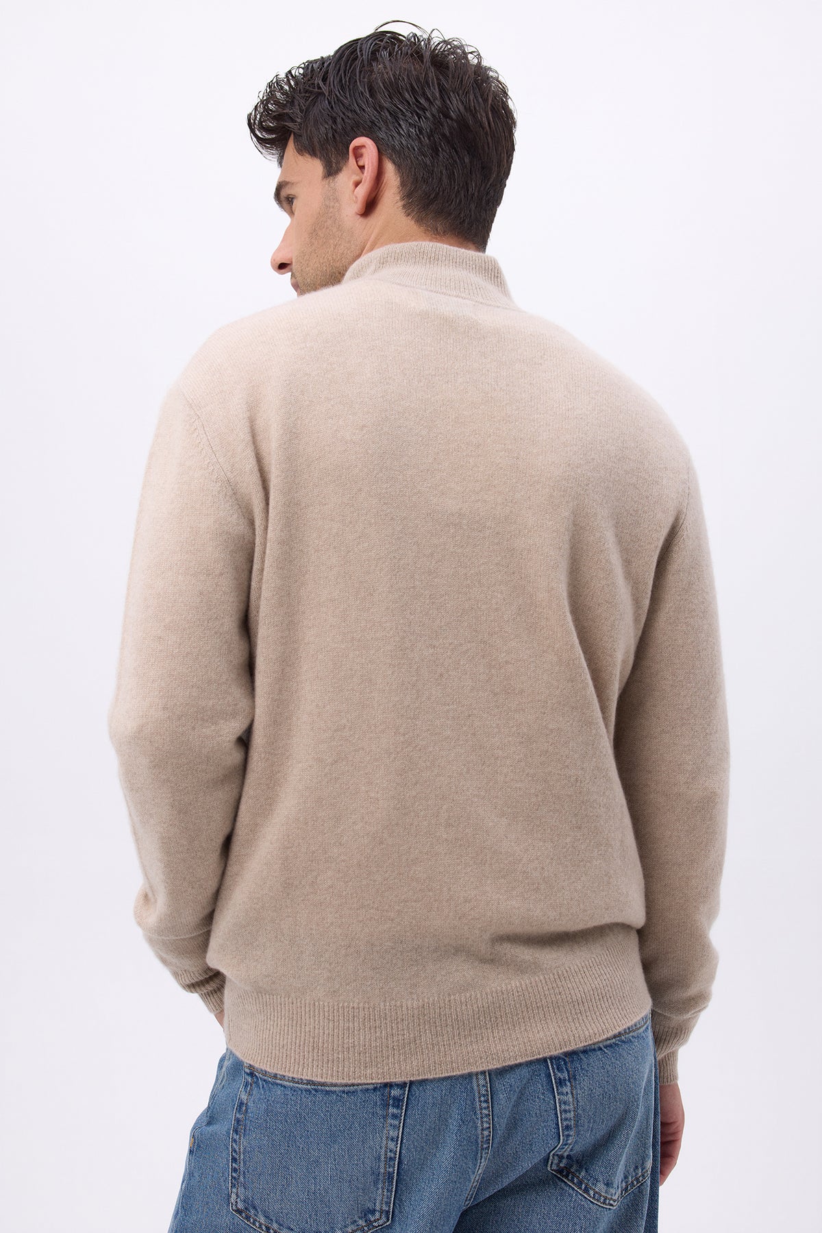Zamil cardigan med lynlås og høj hals – Creme – Herre