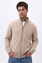 Zamil cardigan med lynlås og høj hals – Creme – Herre