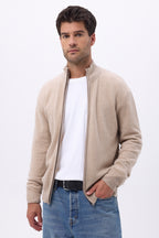 Zamil cardigan med lynlås og høj hals – Creme – Herre
