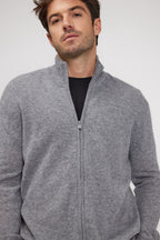 Zamil Zip-Up High-Neck Cardigan - Dark Grey