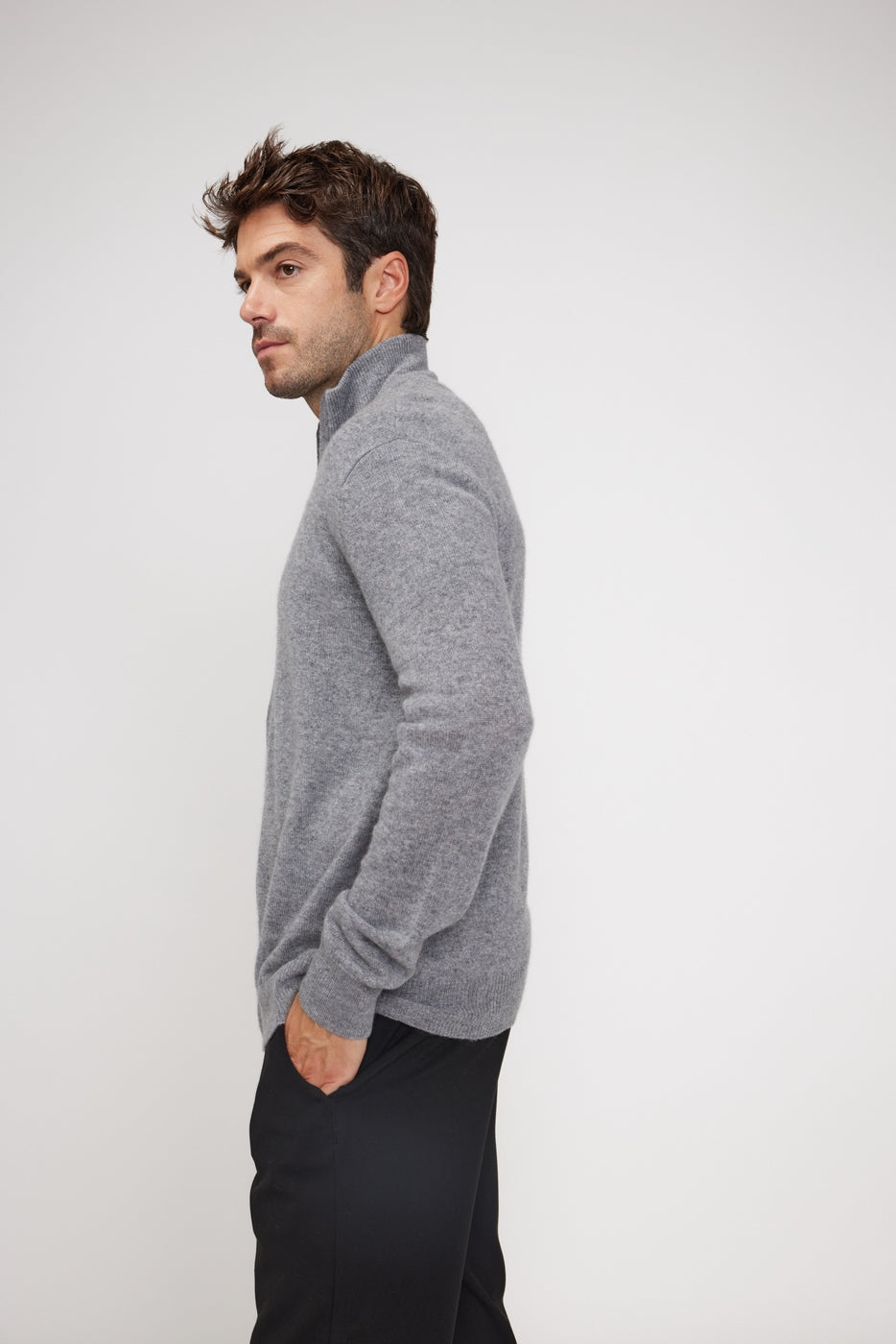 Zamil Zip-Up High-Neck Cardigan - Dark Grey
