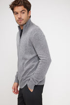 Zamil Zip-Up High-Neck Cardigan - Dark Grey