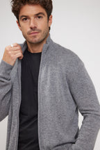Zamil Zip-Up High-Neck Cardigan - Dark Grey