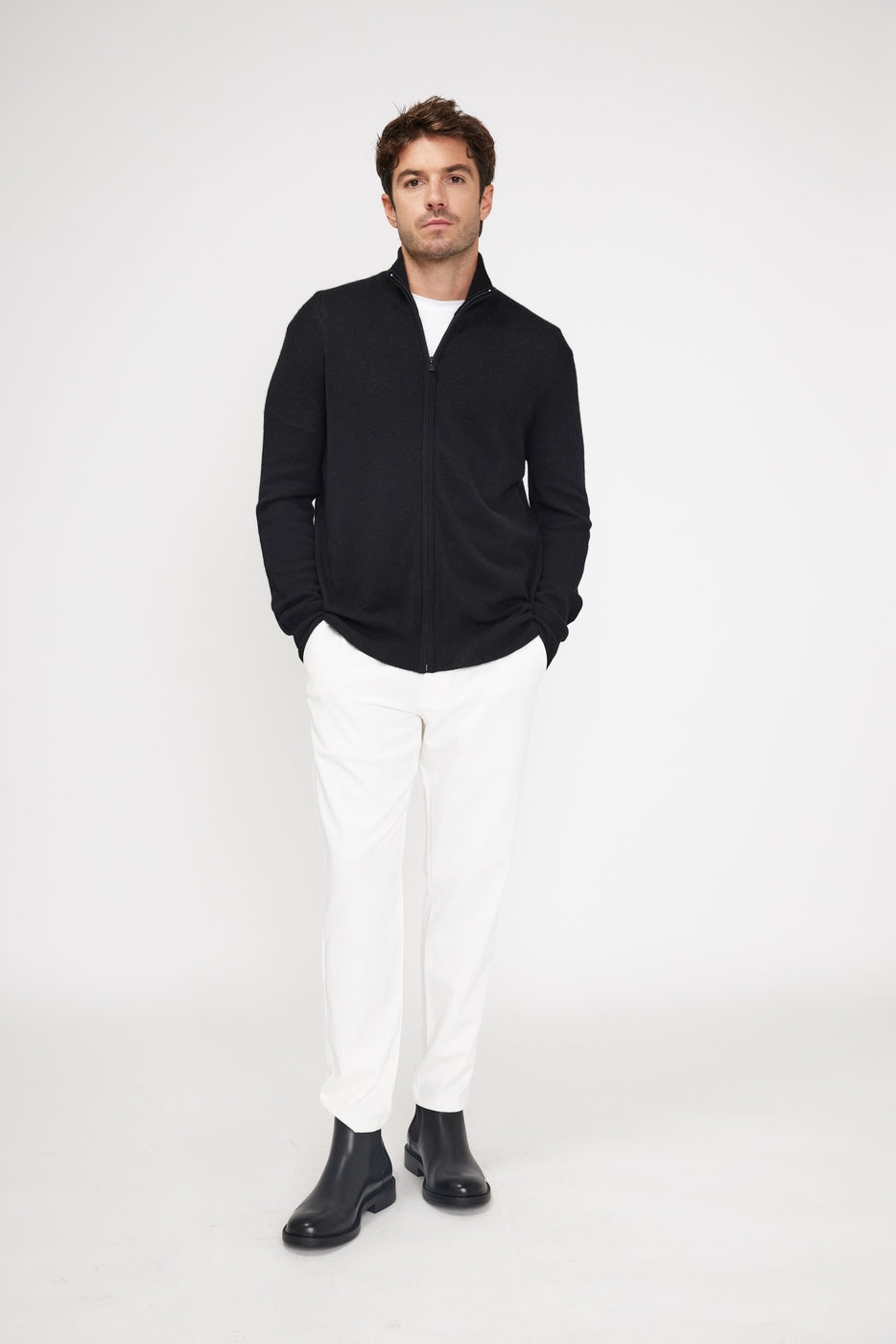 Zamil Zip-Up High-Neck Cardigan - Black