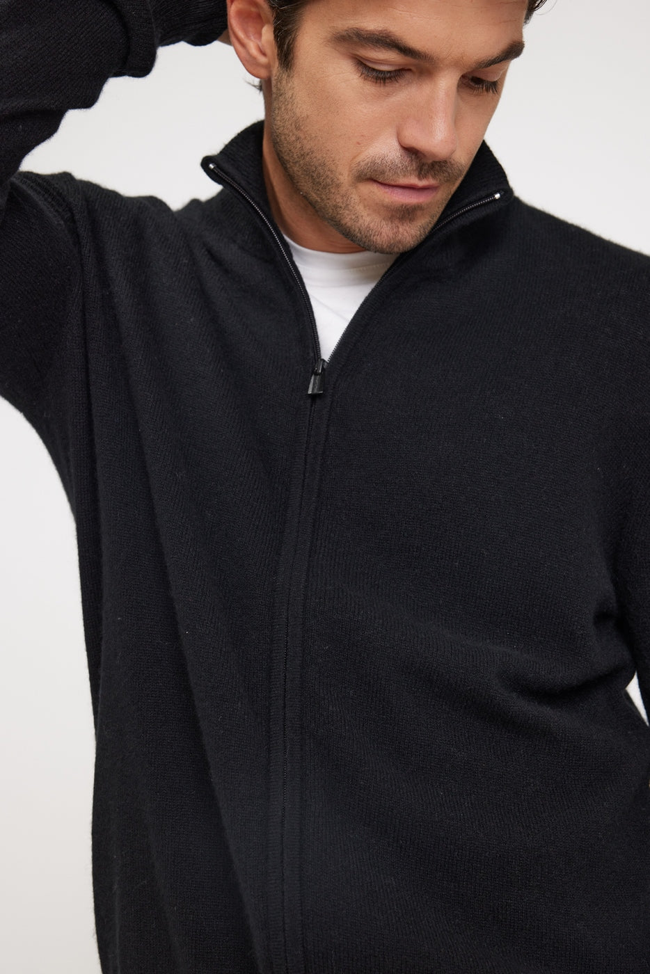Zamil Zip-Up High-Neck Cardigan - Black
