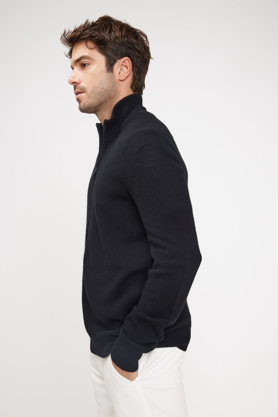 Zamil Zip-Up High-Neck Cardigan - Black