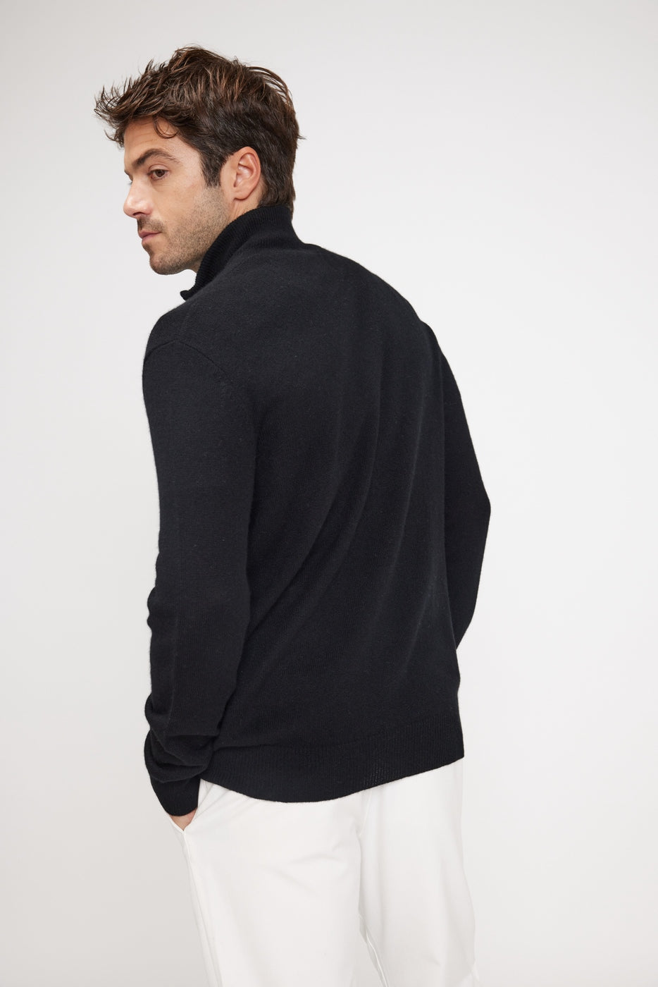 Zamil Zip-Up High-Neck Cardigan - Black