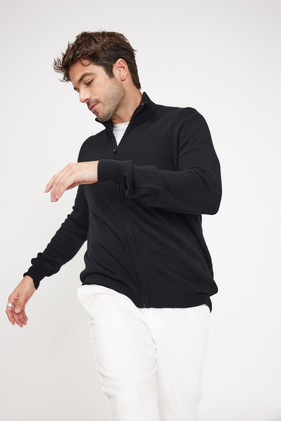 Zamil Zip-Up High-Neck Cardigan - Black