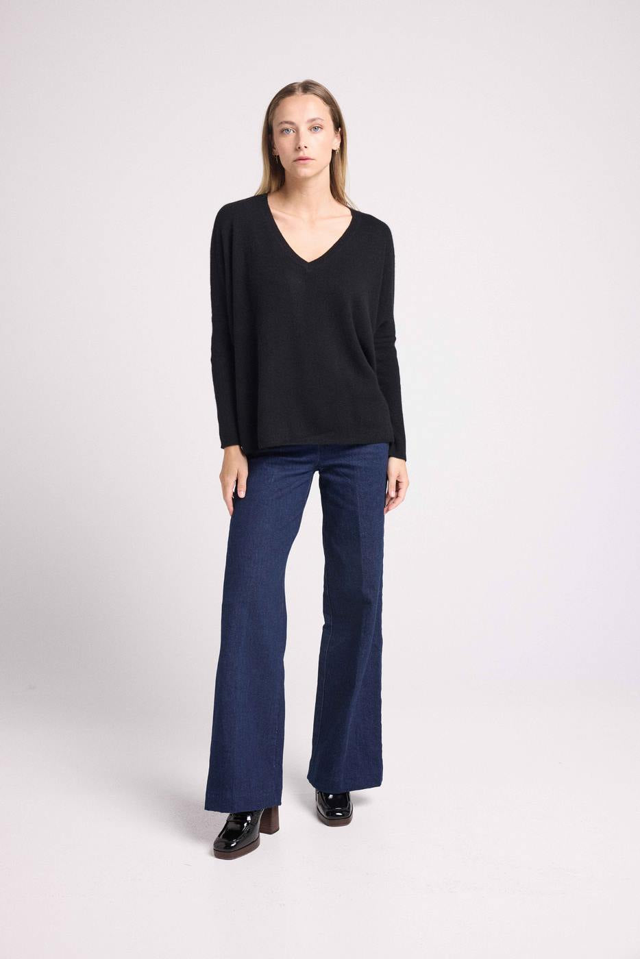 Pull Col V Poncho Zancha - Noir
