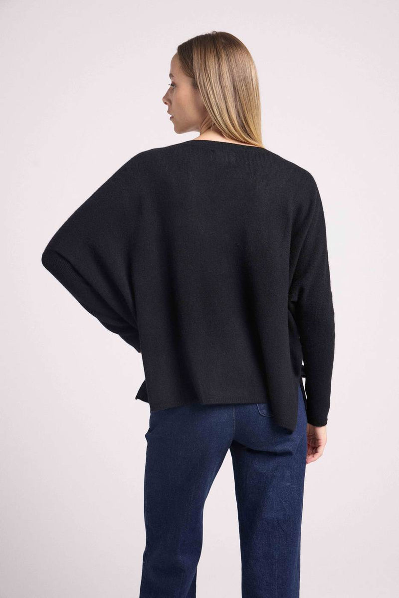 Poncho Sweater Zancha - Black - 100% Cashmere Oeko-Tex - Woman