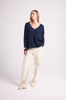 Pull Col V Poncho Zancha - Bleu Marine