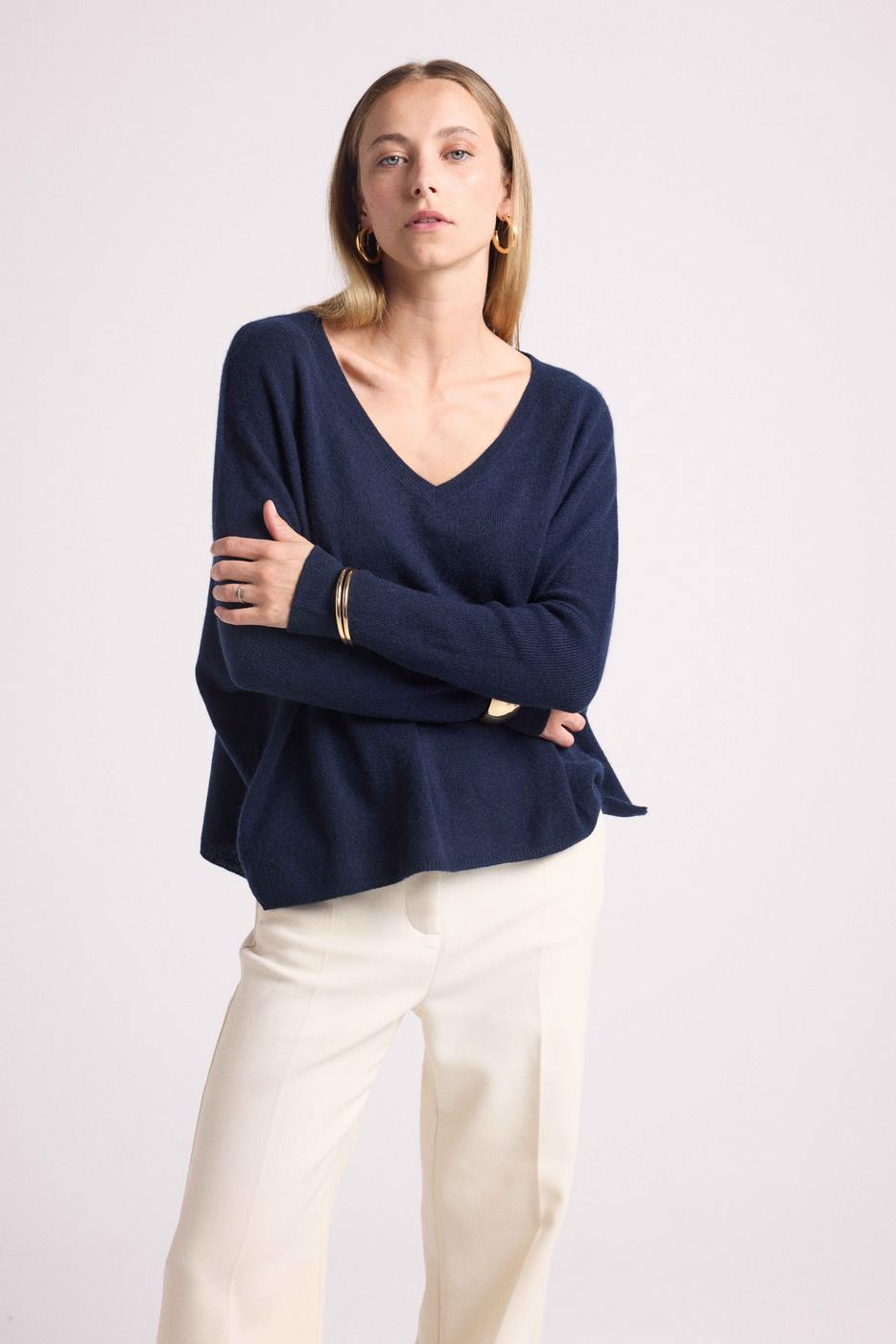 Maglione Poncho Scollo a V Zancha - Blu Navy