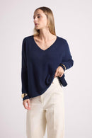 Pull Col V Poncho Zancha - Bleu Marine