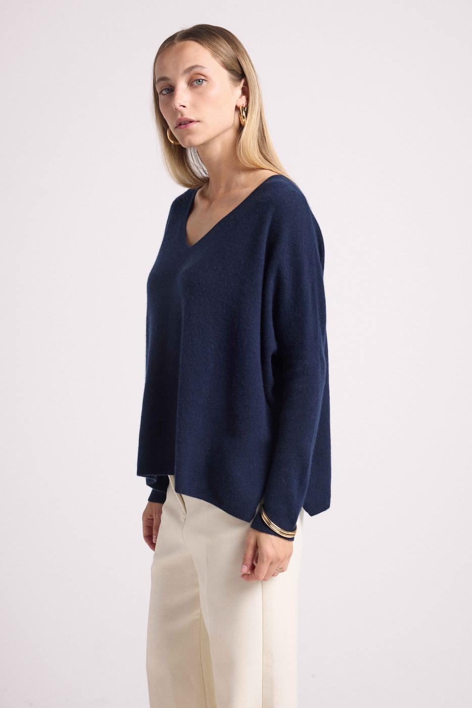 Maglione Poncho Scollo a V Zancha - Blu Navy
