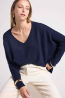 Pull Col V Poncho Zancha - Bleu Marine