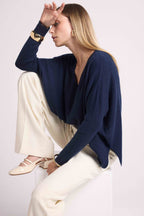 Maglione Poncho Scollo a V Zancha - Blu Navy