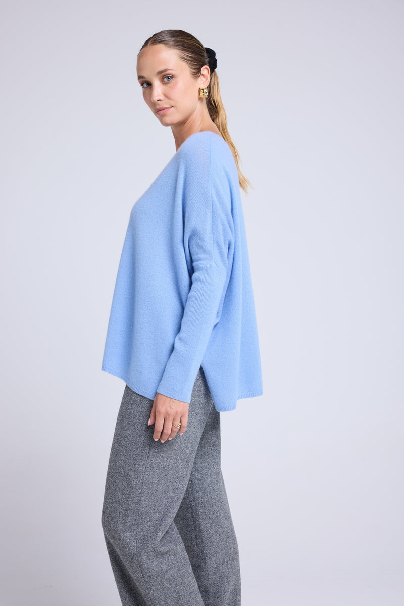 Pull Col V Poncho Zancha - Bleu Ciel