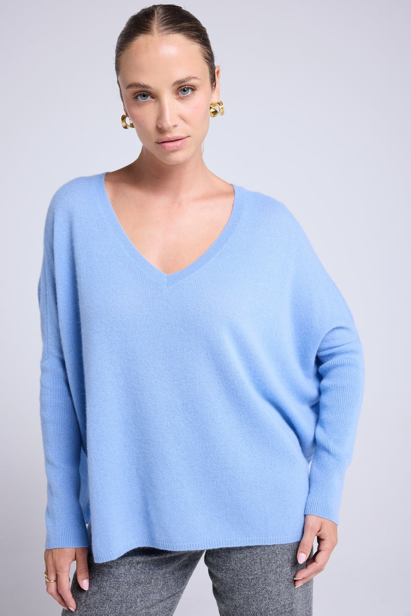 Pull Col V Poncho Zancha - Bleu Ciel