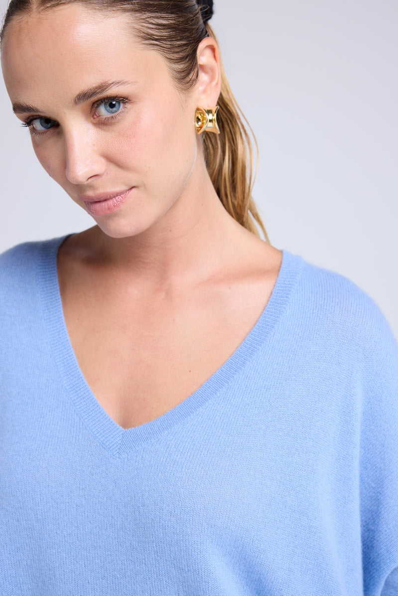 Pull Col V Poncho Zancha - Bleu Ciel